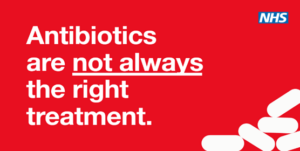 Red box saying Antibiotics are not always the right treatment. Not always is underlined. 
